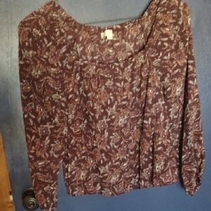 LOFT Burgandy Paisley Blouse